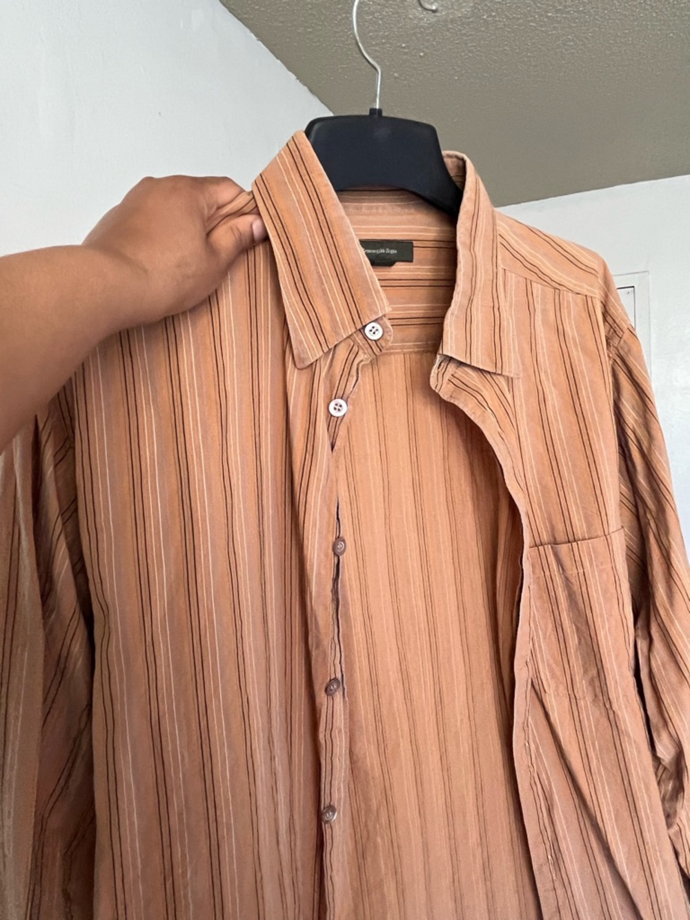 Ermenegildo Zegna Tan Shirt with Thin Blue & Black Stripes - Picture 7 of 7